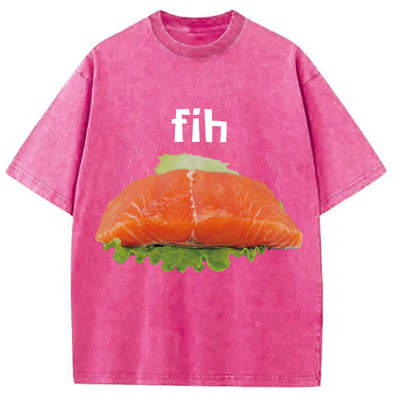 Modecanvas Fih Fish Meme DTG Printing Washed T-Shirt