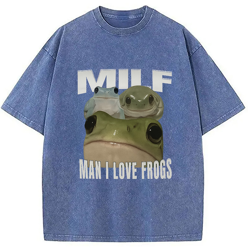 Modecanvas Man I Love Frogs Washed T-Shirt-modecanvas