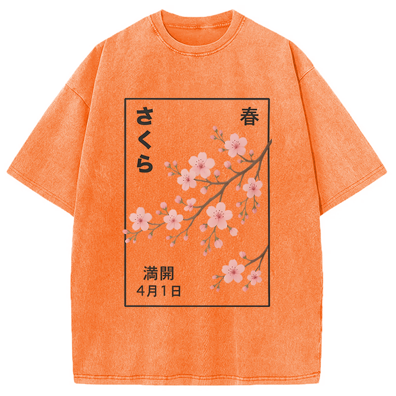 Modecanvas Cherry Blossom Spring Full Washed T-Shirt