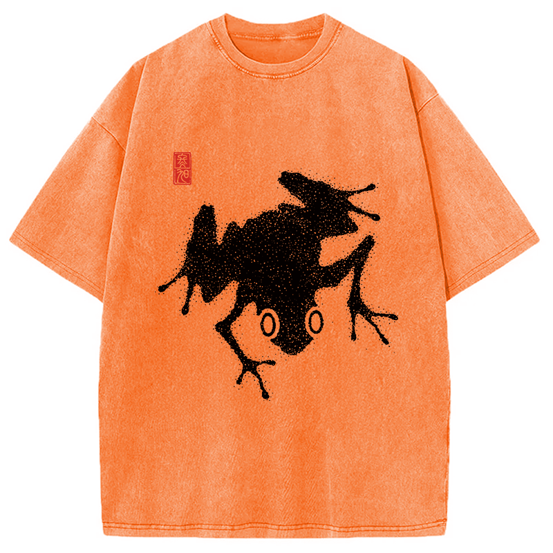 Modecanvas A Stippled Frog DTG Printing Washed T-Shirt-modecanvas