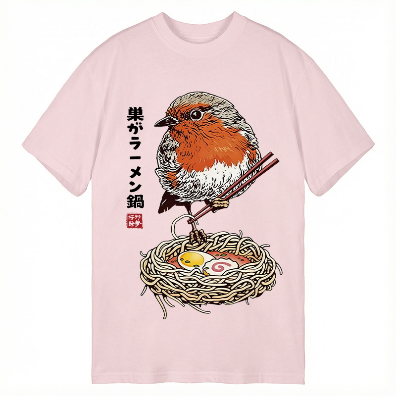 Modecanvas Northern Cardinal With Ramen Nest DTG Printing Classic T-Shirt-modecanvas