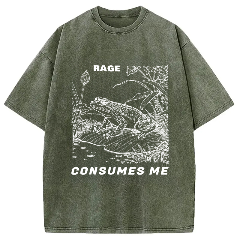 Modecanvas Rage Consumes Me Frog DTG Printing Washed T-Shirt