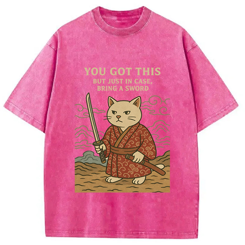 Modecanvas You Got This Japanese Cat DTG Printing Washed T-Shirt
