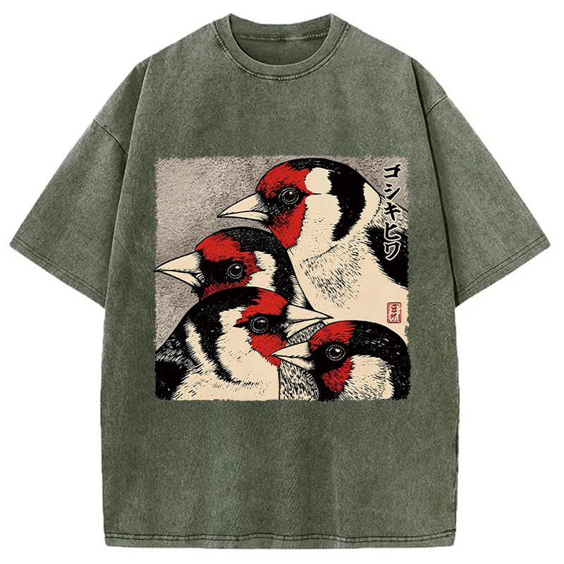 Modecanvas Stillness Of The Goldfinch DTG Printing Washed T-Shirt