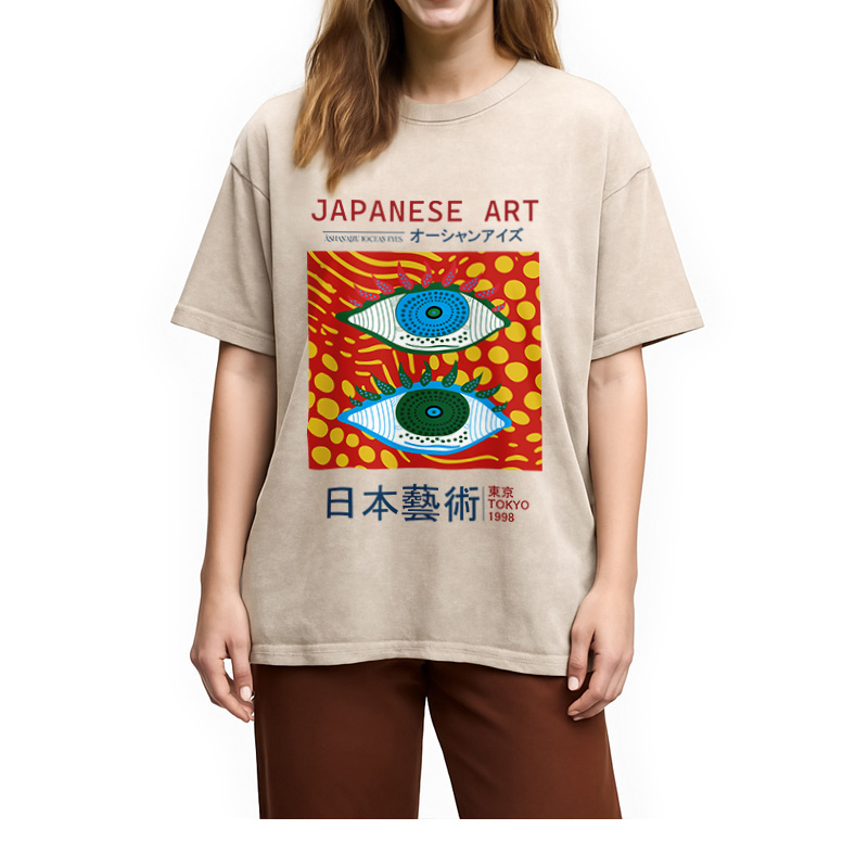 Modecanvas Japanese Art Ocean Eyes Washed T-Shirt