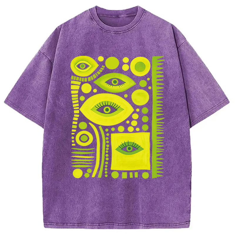 Modecanvas Geometric Eyes DTG Printing Washed T-Shirt