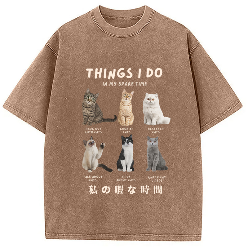 Modecanvas Things I Do In My Spare Time Funny Cat Washed T-Shirt