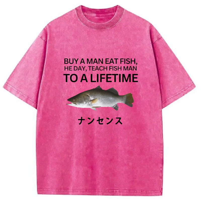 Modecanvas Buy a Man Eat Fish Washed T-Shirt-modecanvas