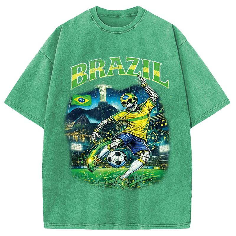 Modecanvas Brazil Soccer Vintage DTG Printing Washed T-Shirt