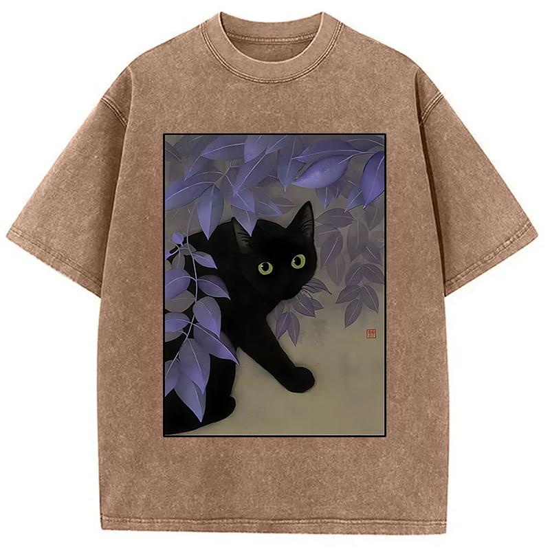 Modecanvas Cat Under The Flowers Washed T-Shirt