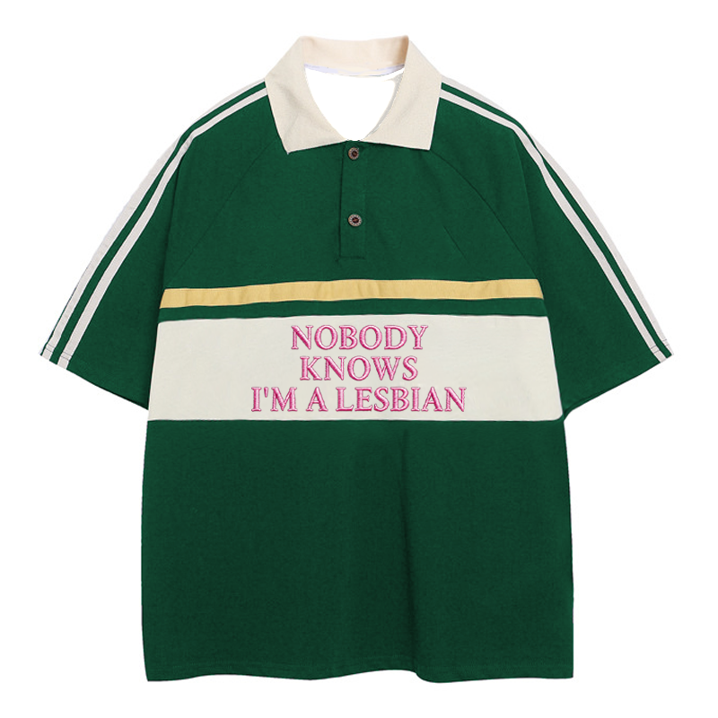 Modecanvas Nobody Knows I'm A Lesbian Polo Embroidered T-Shirt