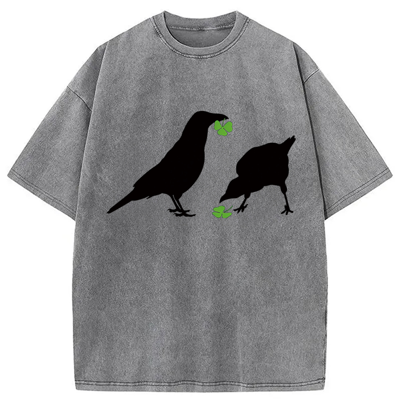 Modecanvas Green Shamrock Crows DTG Printing Washed T-Shirt
