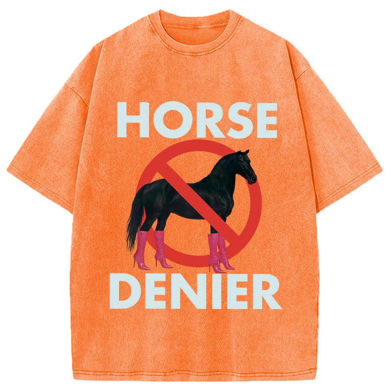 Modecanvas Funny High-Heel Noir Horse Denier DTG Printing Washed T-Shirt