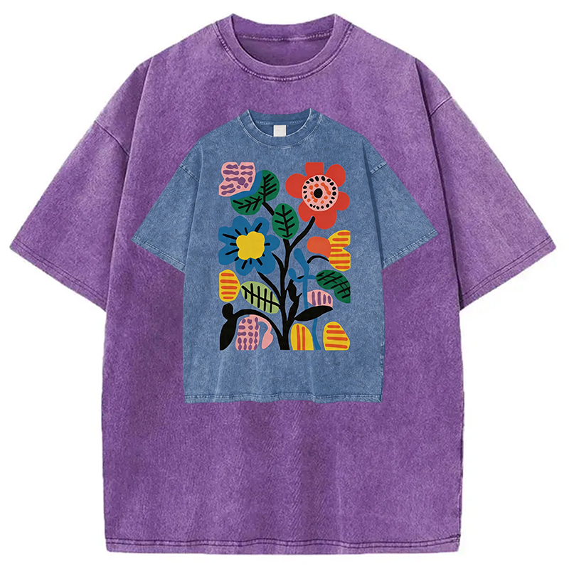 Modecanvas Floral Shirt Of DTG Printing Washed T-Shirt
