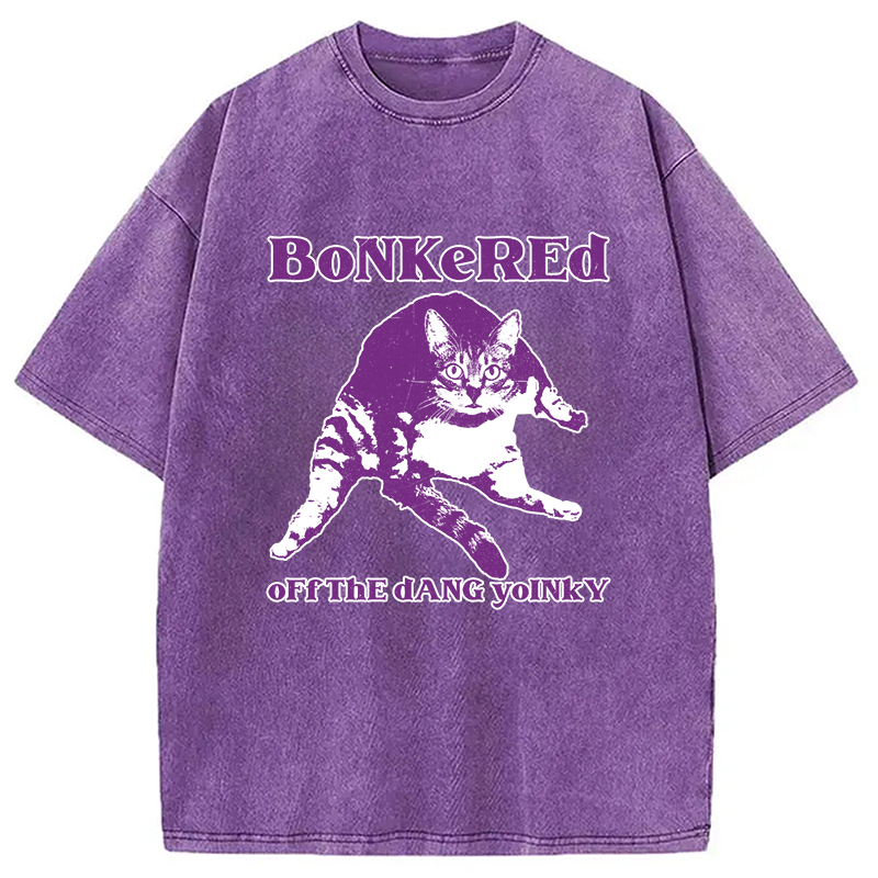 Modecanvas Bonkered Off The Dang Yoinky Cat Meme Washed T-Shirt