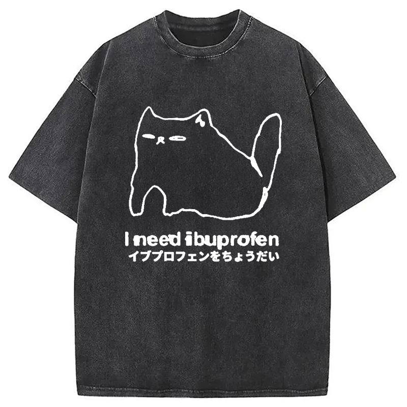 Modecanvas I Need Ibuprofen Cat Washed T-Shirt-modecanvas