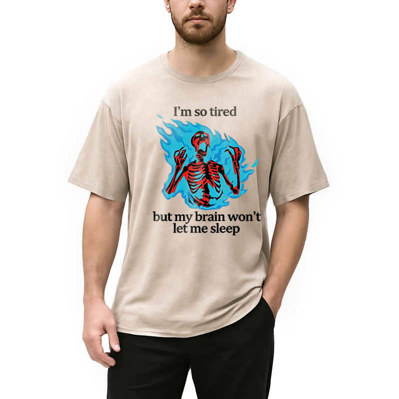 Modecanvas Tired Skeleton On Fire DTG Printing Washed T-Shirt