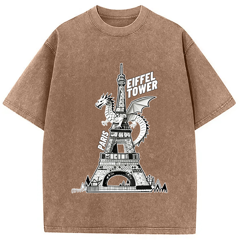 Modecanvas Dragon Eiffel Tower Washed T-Shirt