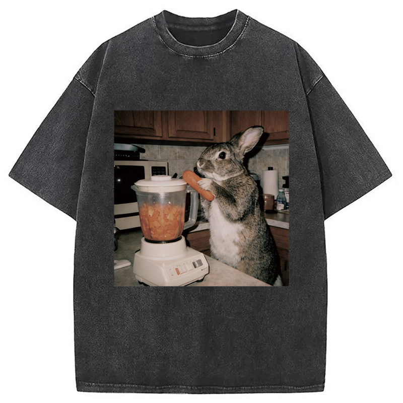 Modecanvas Rabbit Carrot Shake DTG Printing Washed T-Shirt