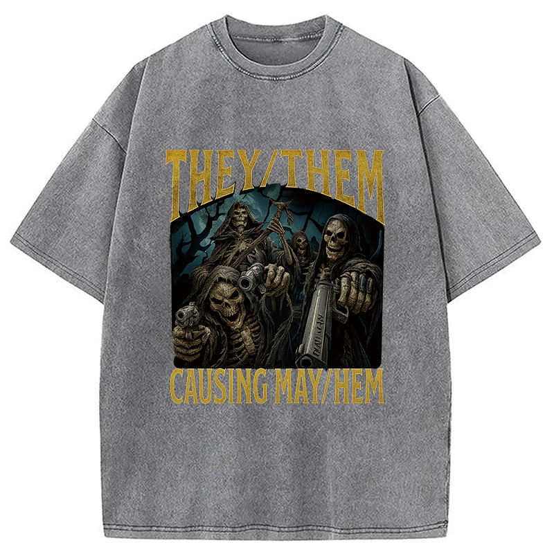 Modecanvas They Them Causing Mayhem Funny Washed T-Shirt