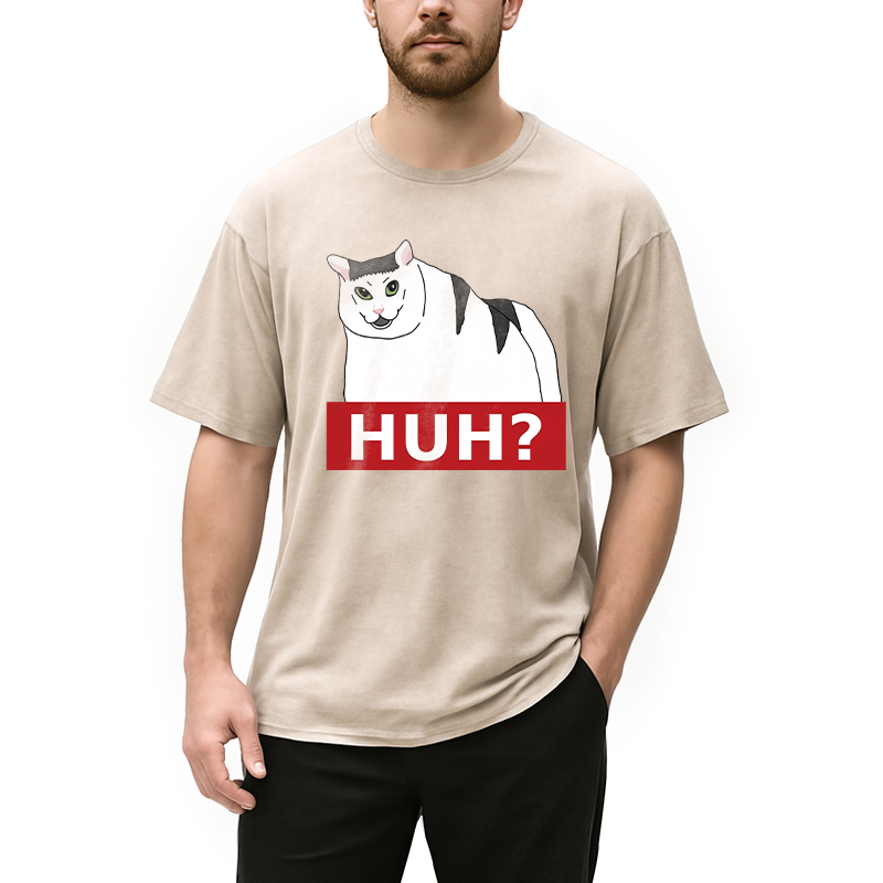 Modecanvas Huh Cat Meme DTG Printing Washed T-Shirt