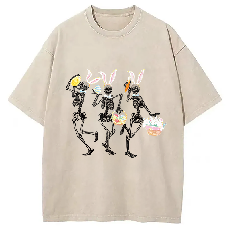 Modecanvas Easter Dancing Skeleton DTG Printing Washed T-Shirt
