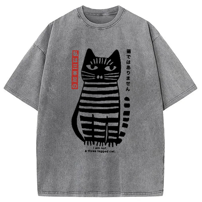 Modecanvas Bold Black and White Cat Washed T-Shirt