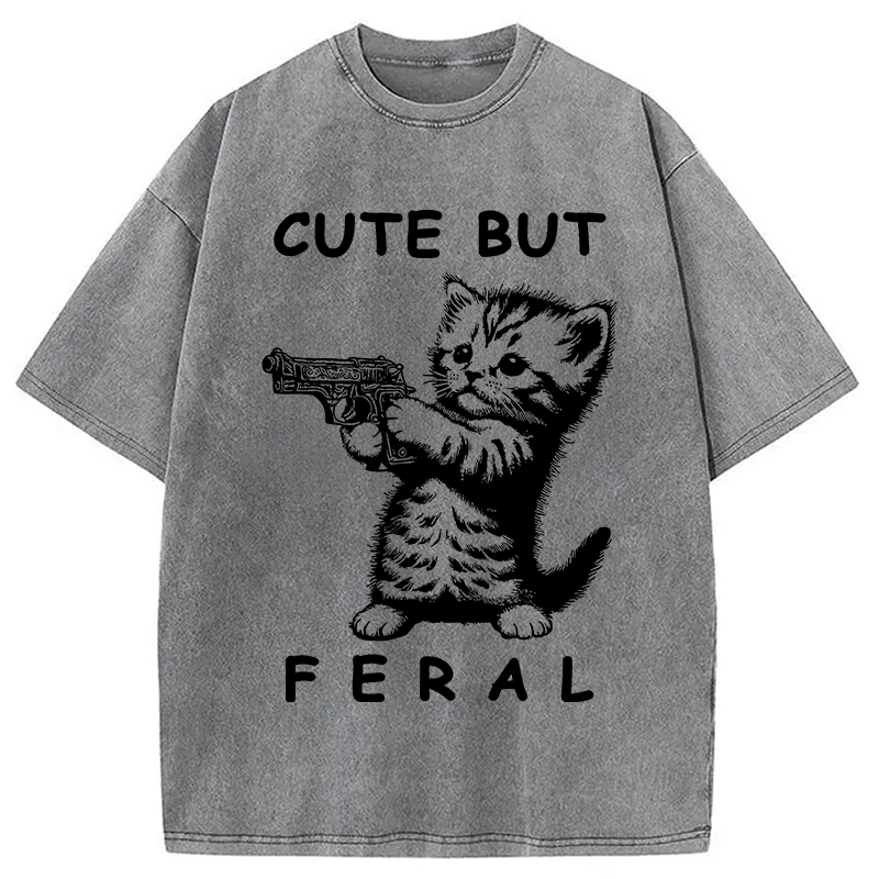 Modecanvas Ferocious Cat Washed T-Shirt
