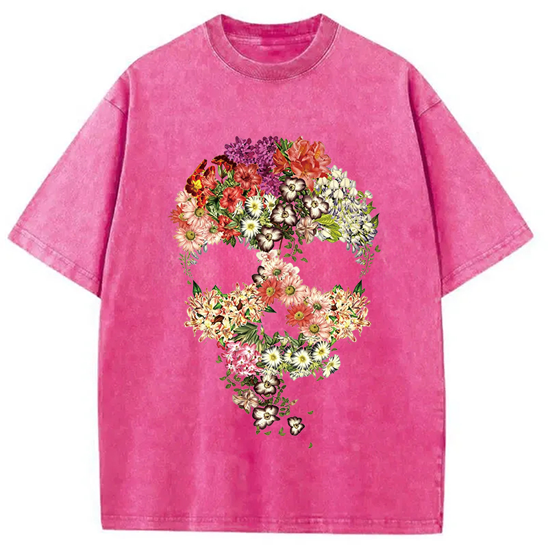 Modecanvas Skull Floral DTG Printing Washed T-Shirt