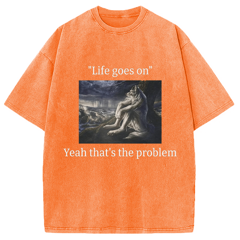 Modecanvas Depressed Wolf Meme DTG Printing Washed T-Shirt