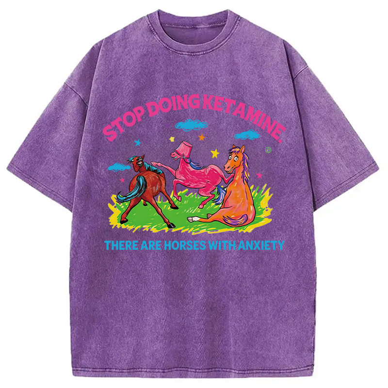 Modecanvas Horses With Anxiety Y2K DTG Printing Washed T-Shirt