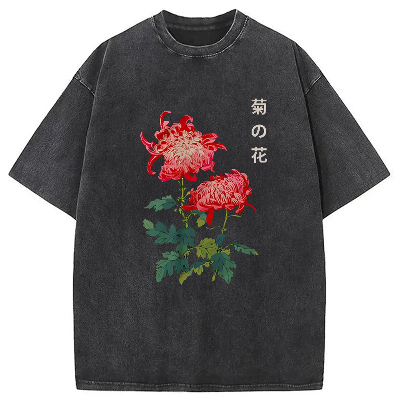 Modecanvas Chrysanthemum Kiku Flower Ukiyo-e Washed T-Shirt