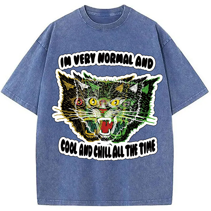Modecanvas Normal And Chill Cat DTG Printing Washed T-Shirt