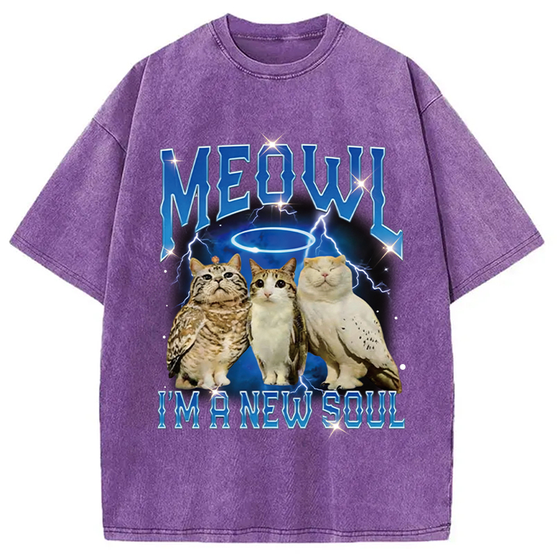 Modecanvas Meowl Cat Owl DTG Printing Washed T-Shirt