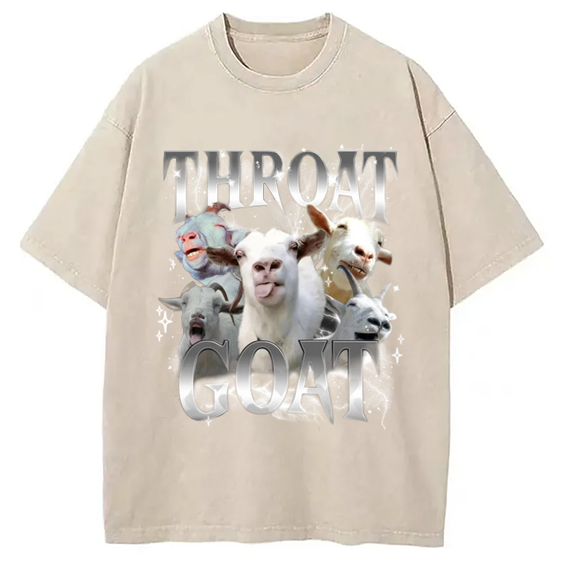 Modecanvas Throat Goat Funny Meme Washed T-Shirt