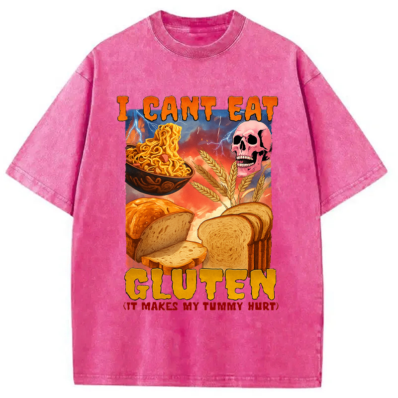 Modecanvas I Can't Eat Gluten Funny Meme Washed T-Shirt-modecanvas