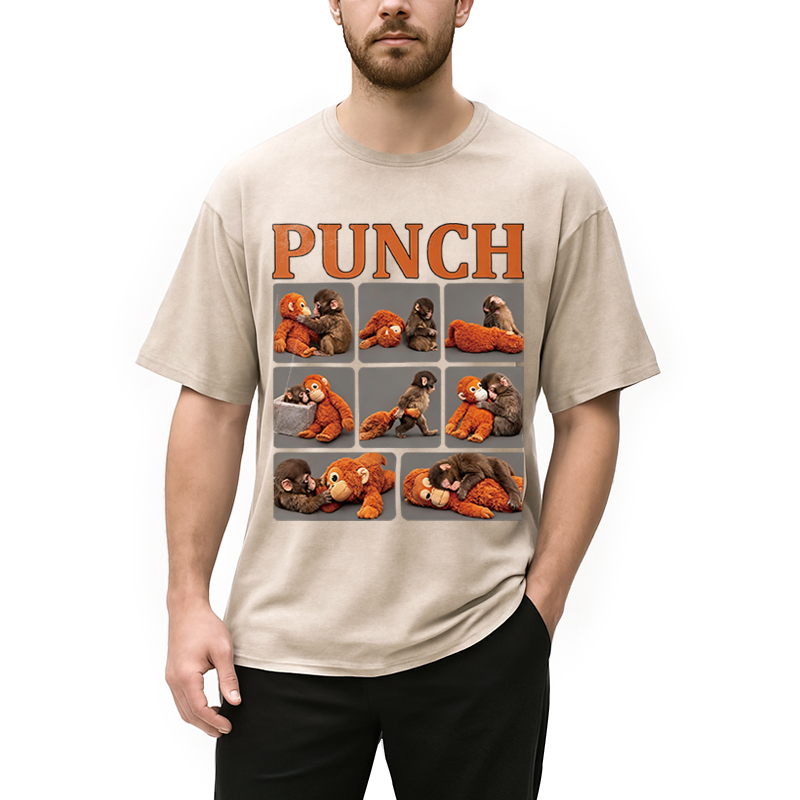 Modecanvas Lonely Punch Monkey DTG Printing Washed T-Shirt