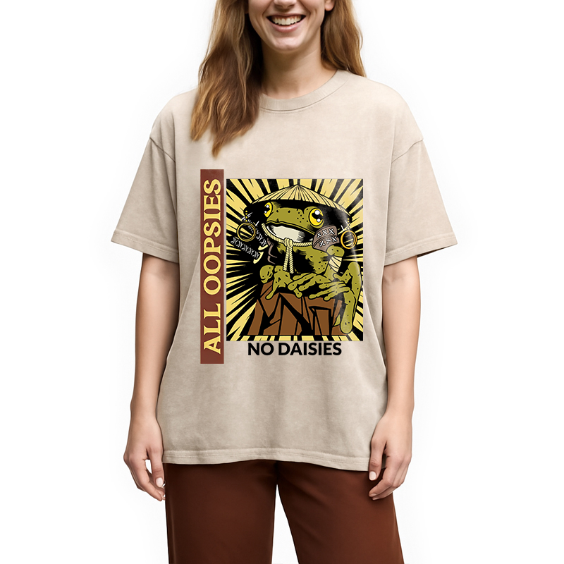 Modecanvas All Oopsies No Daisies Samurai Warrior Frog DTG Printing Washed T-Shirt