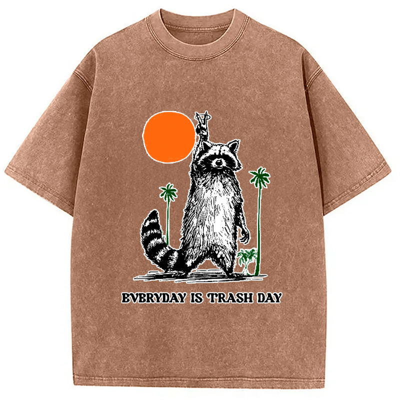 Modecanvas Everyday Is Trash Day Raccoon Washed T-Shirt
