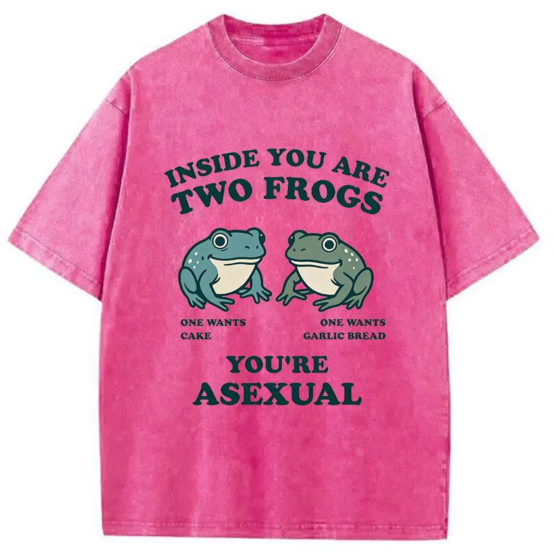 Modecanvas Asexual Garlic Bread and Cake Frog DTG Printing Washed T-Shirt