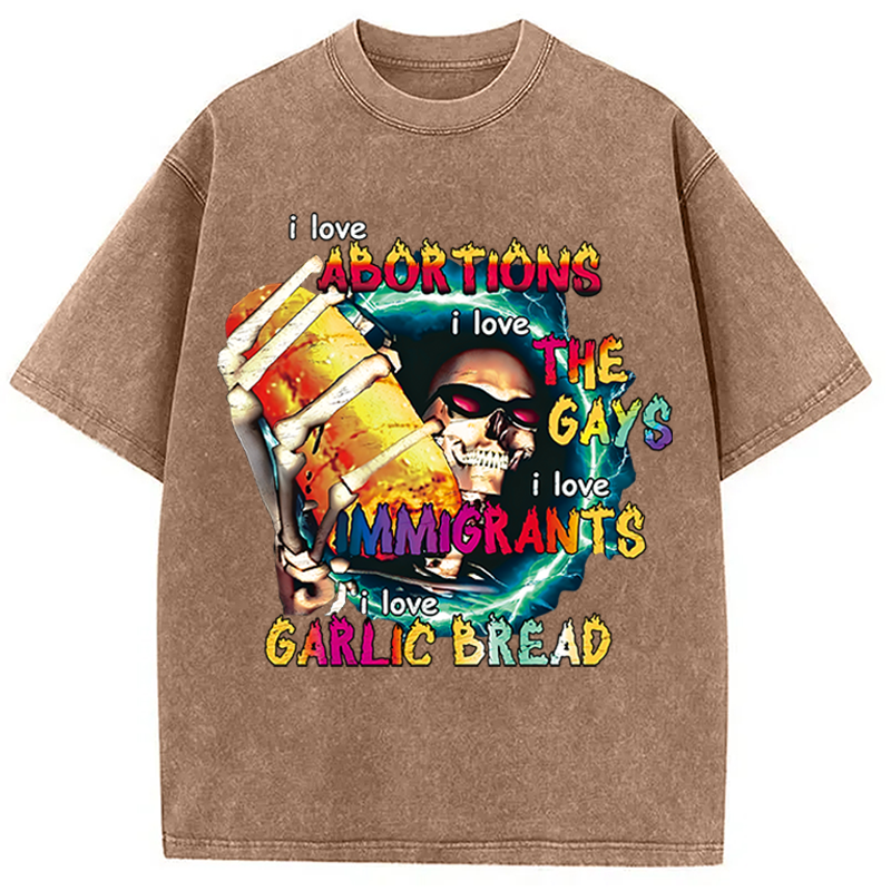 Modecanvas I Love Garlic Bread DTG Printing Washed T-Shirt