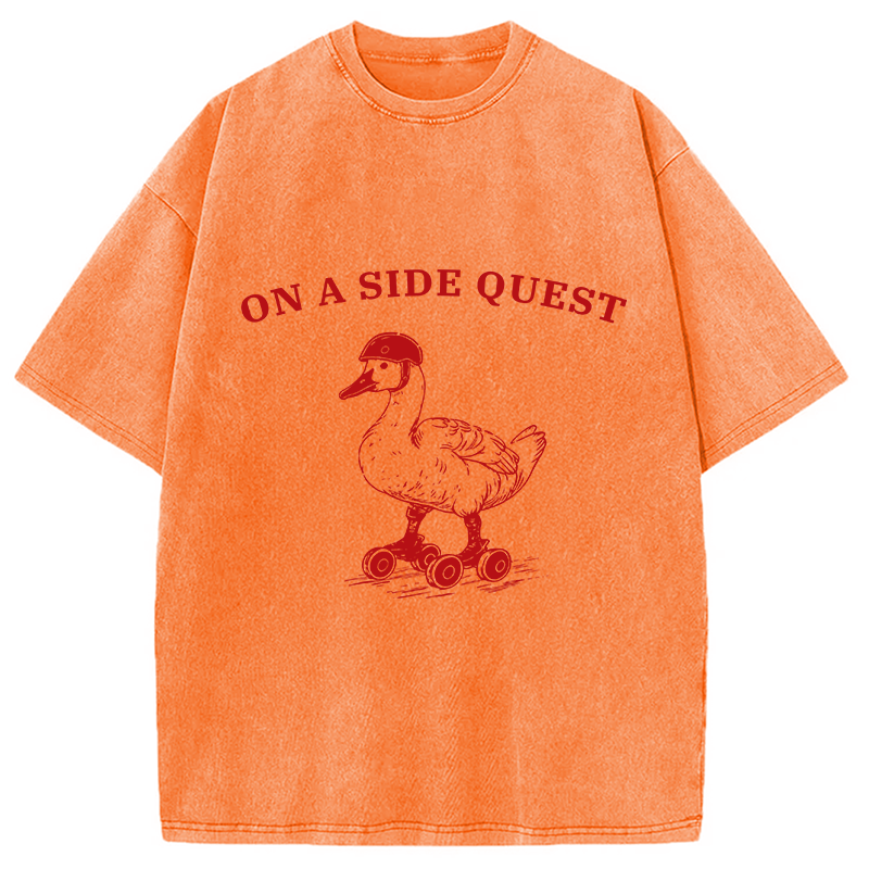 Modecanvas On a Side Quest Funny Duck DTG Printing Washed T-Shirt