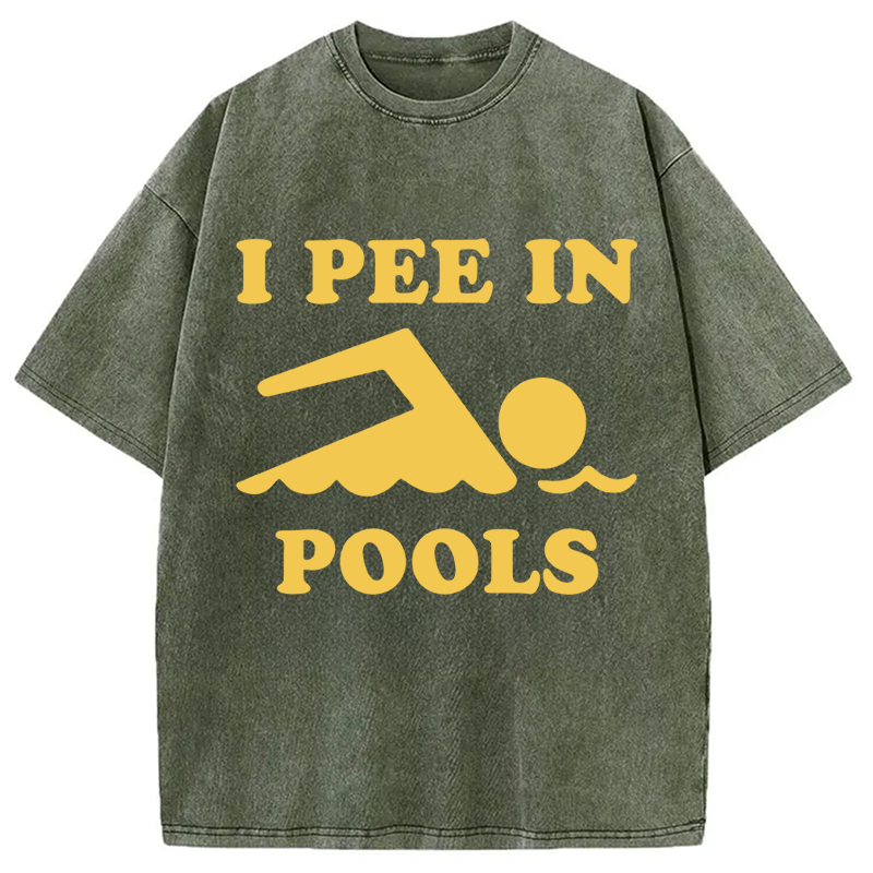 Modecanvas Mens I Pee in Pools DTG Printing Washed T-Shirt-modecanvas