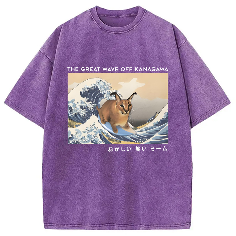 Modecanvas Big Floppa and The Great Wave off Washed T-Shirt