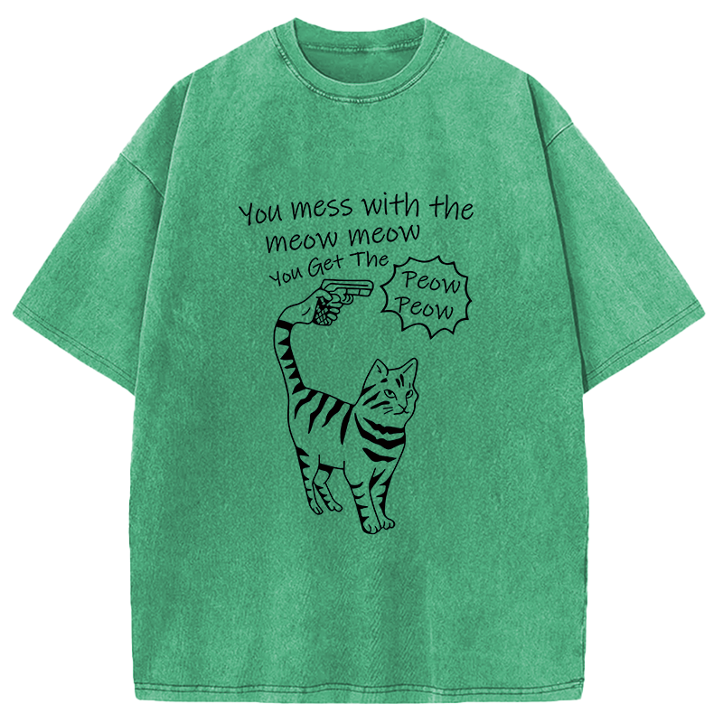 Modecanvas Waiting For Punishment From Cat DTG Printing Washed T-Shirt