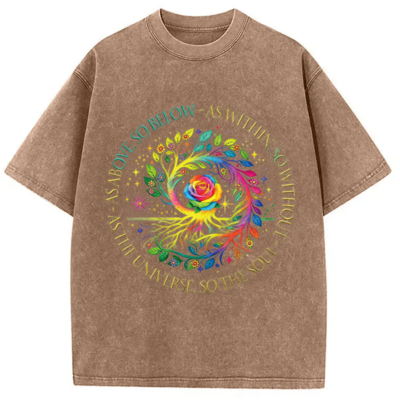 Modecanvas Rainbow Tree Cosmic Spiral DTG Printing Washed T-Shirt