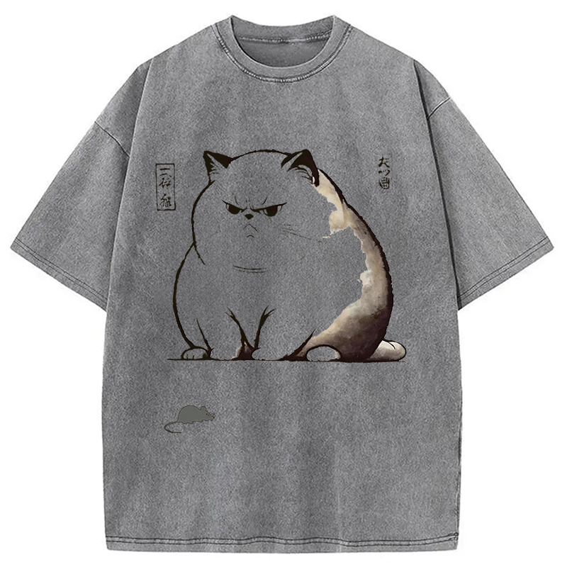 Modecanvas Ukiyo-e Cat DTG Printing Washed T-Shirt-modecanvas