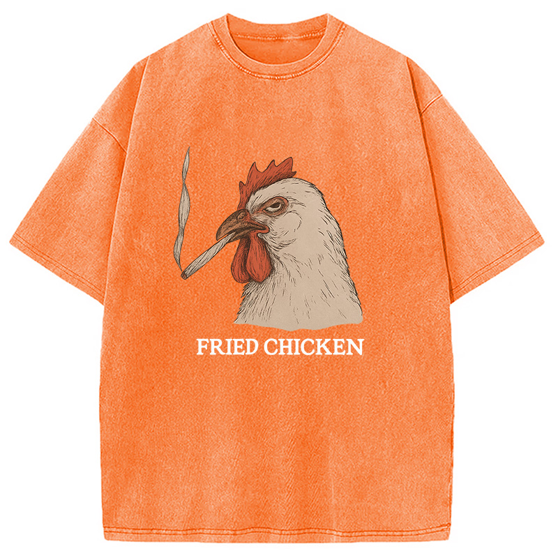 Modecanvas Fried Chicken 420 Smoking Meme Washed T-Shirt-modecanvas