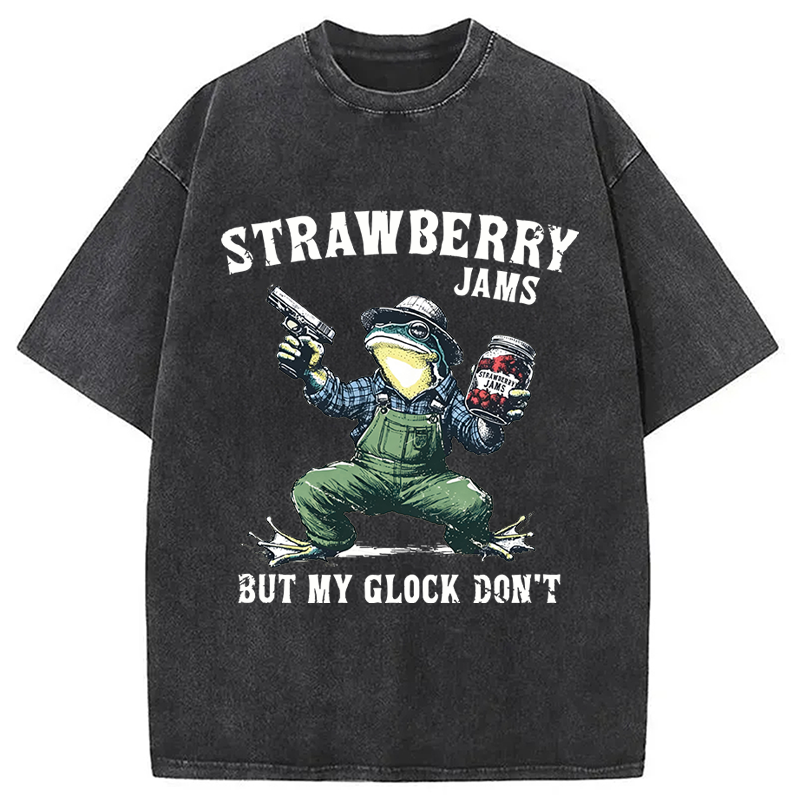 Modecanvas Funny Strawberry Frog Meme DTG Printing Washed T-Shirt