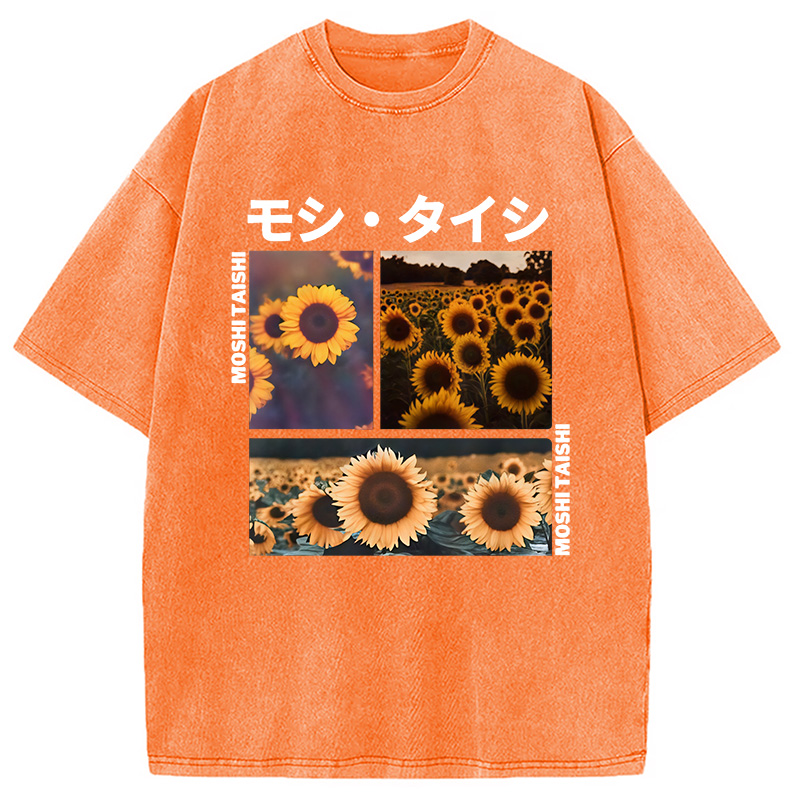 Modecanvas Sunflower Japanese Tokyo Washed T-Shirt